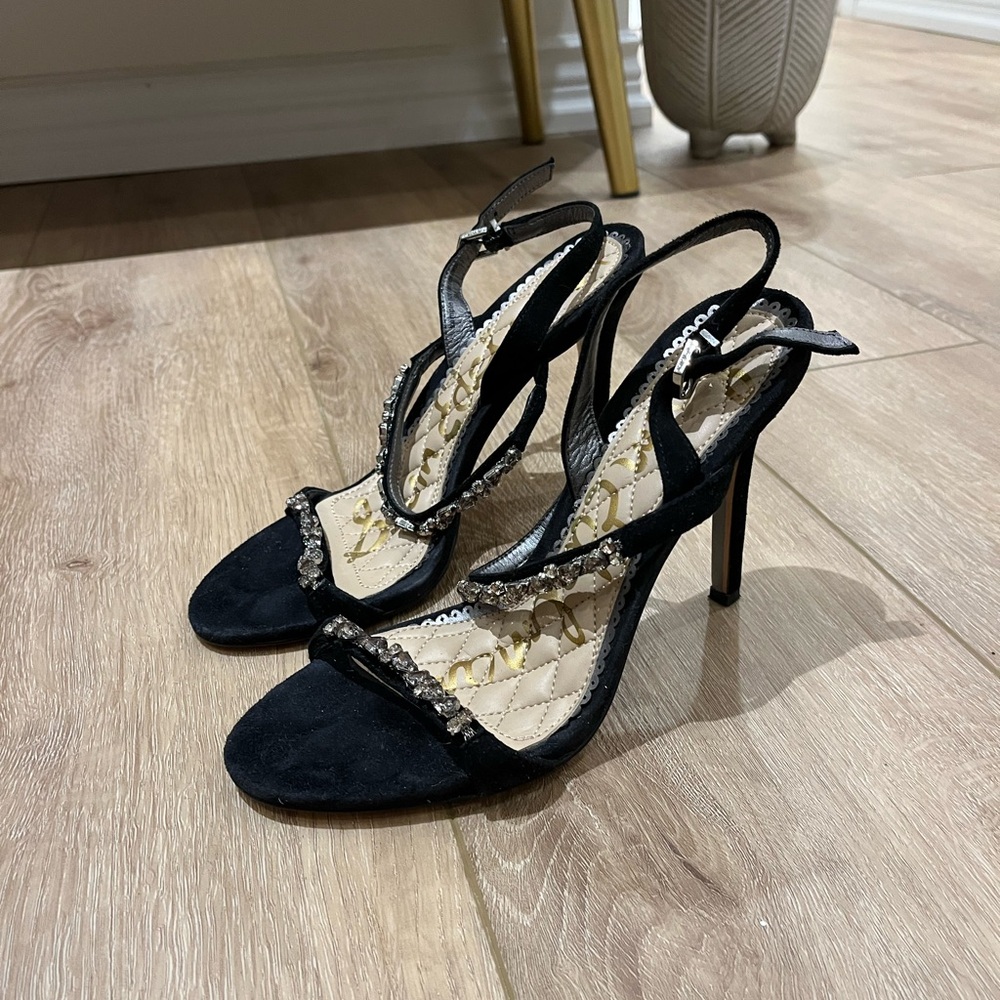 Sam Edelman Elegant Black Strappy Heels with stones